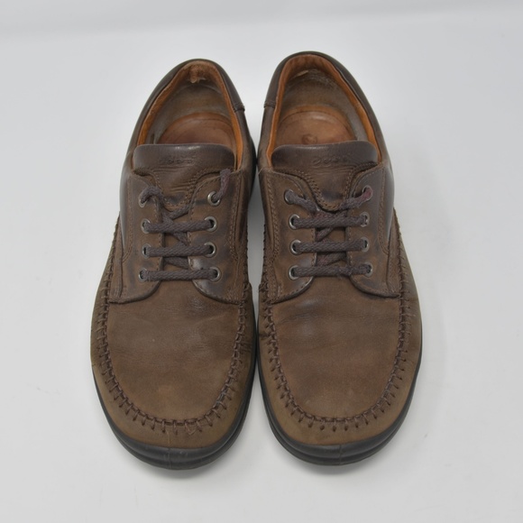 *Ecco EU 45 Brown Leather Lace Up Oxford Moc Toe